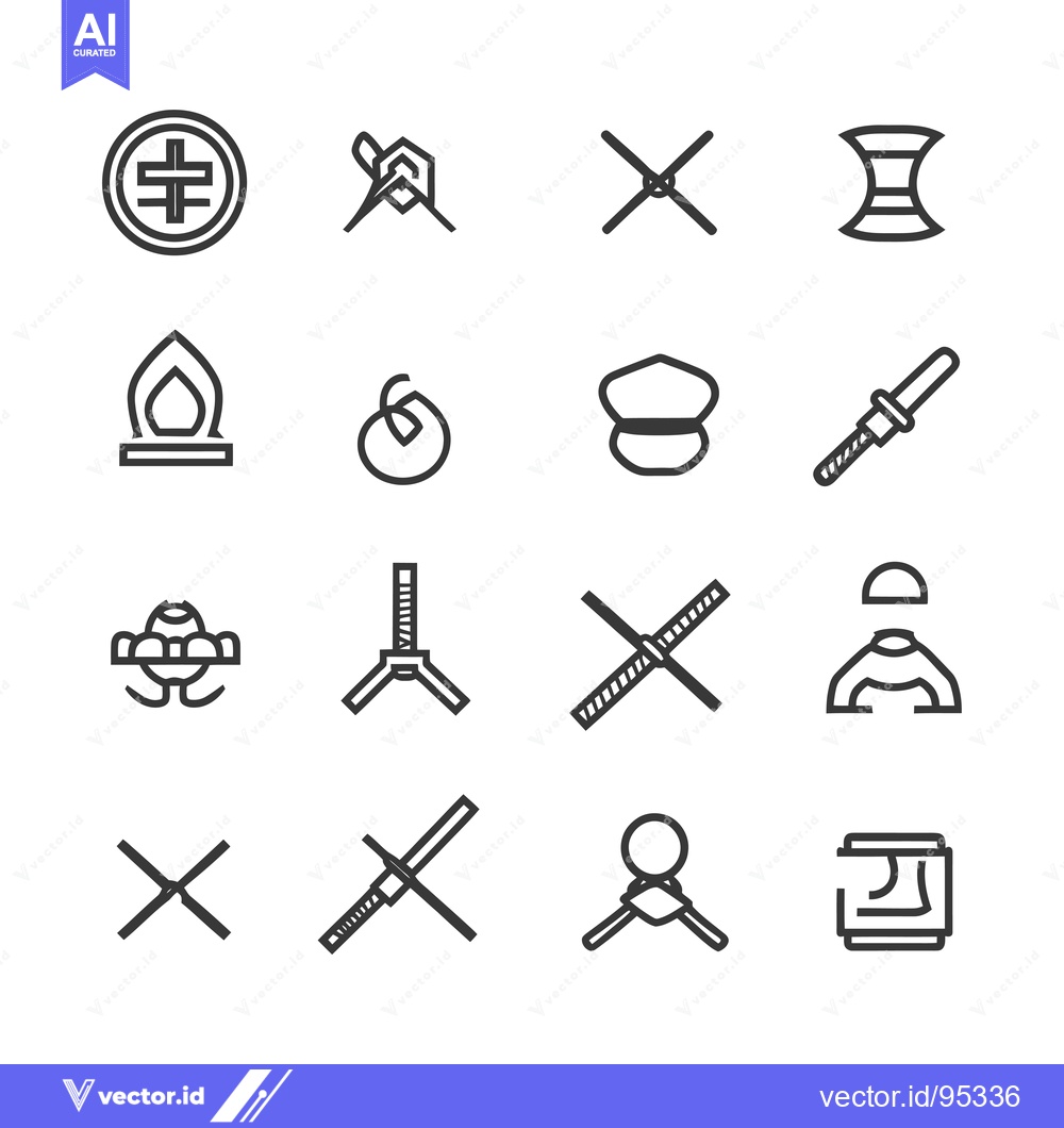 Premium Vector dari Set of Japanese Warrior Icons in Black and White
