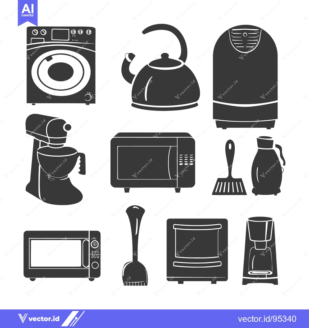 Premium Vector of Set of Kitchen Appliances in Silhouette