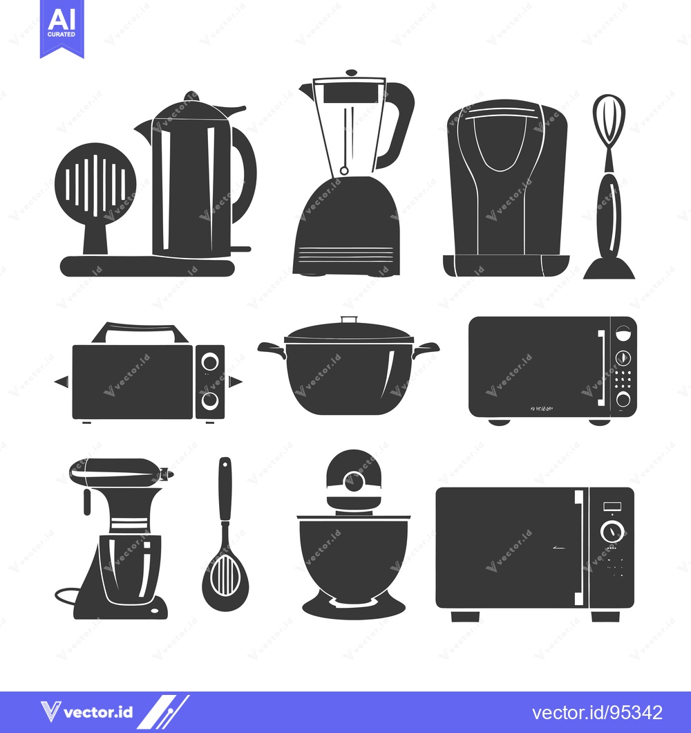 Premium Vector dari Set of Kitchen Appliances in Silhouette Design
