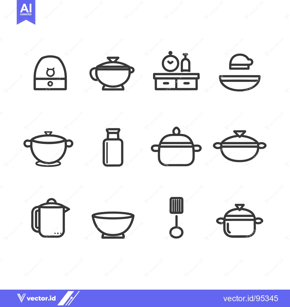 Premium Vector dari Set of Kitchen Utensil Icons in Line Style