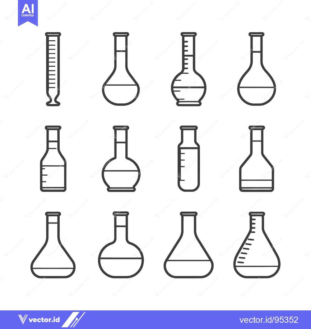 Premium Vector dari Set of Laboratory Flasks and Test Tubes in Outline Style