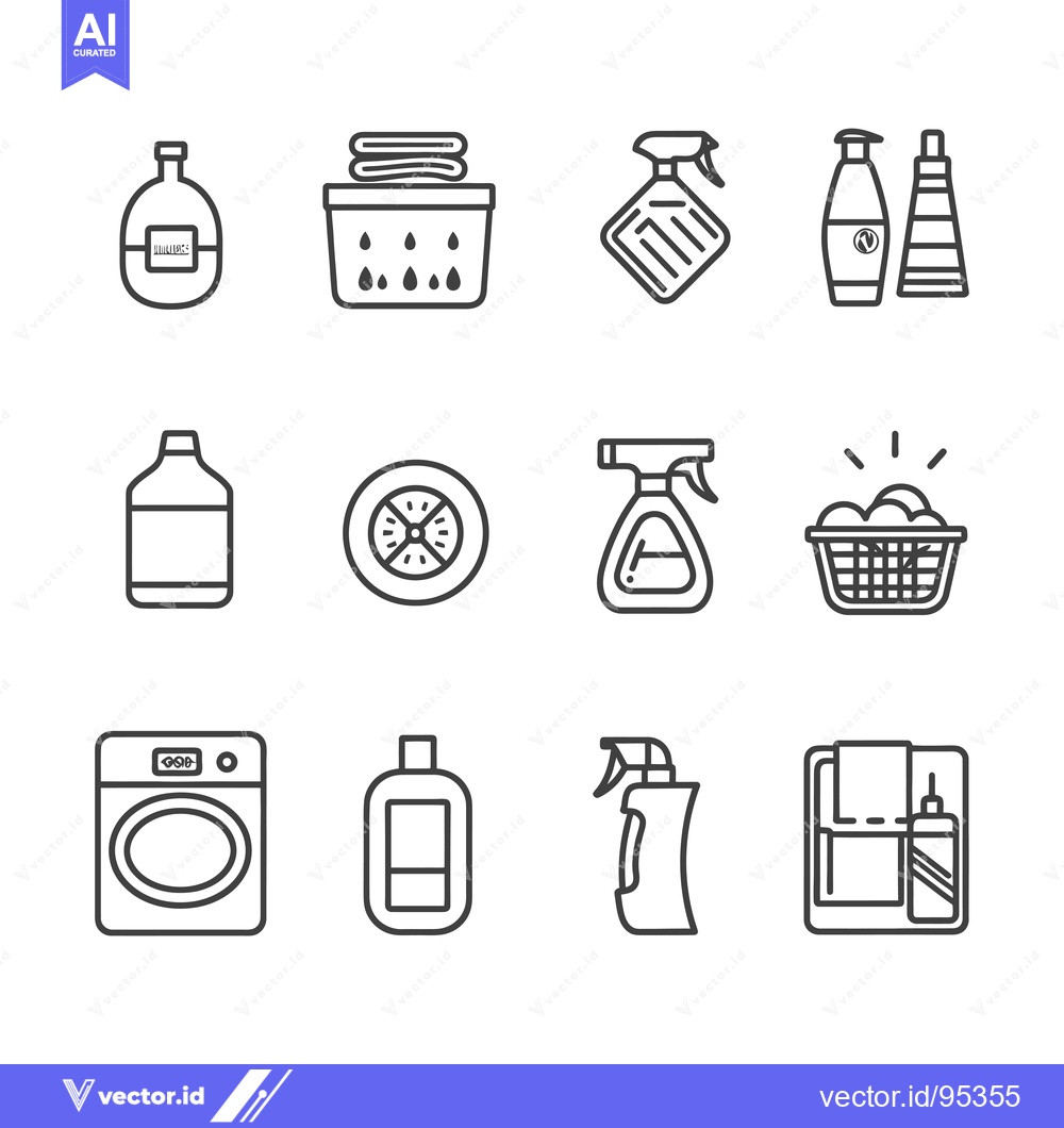 Premium Vector of Set of Laundry and Cleaning Supplies Icons