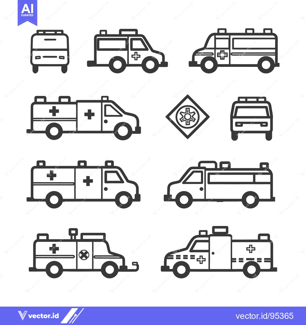 Premium Vector of Set of Line Art Ambulance Icons