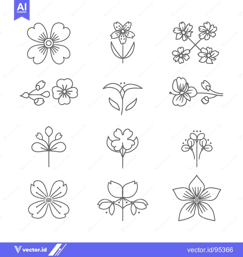 Premium Vector dari Set of Line Art Flower Icons