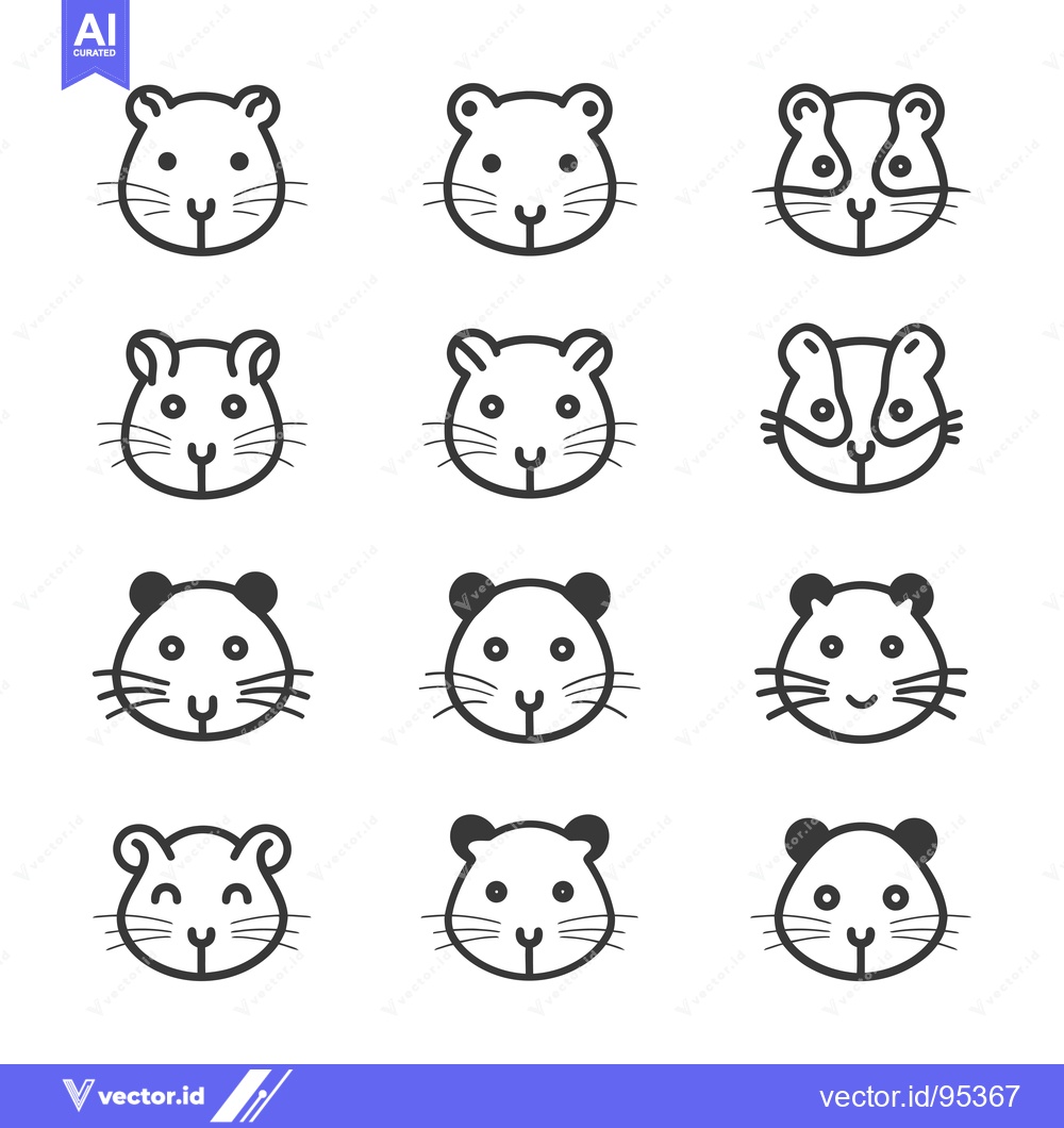 Premium Vector dari Set of Line Art Hamster Faces with Different Expressions