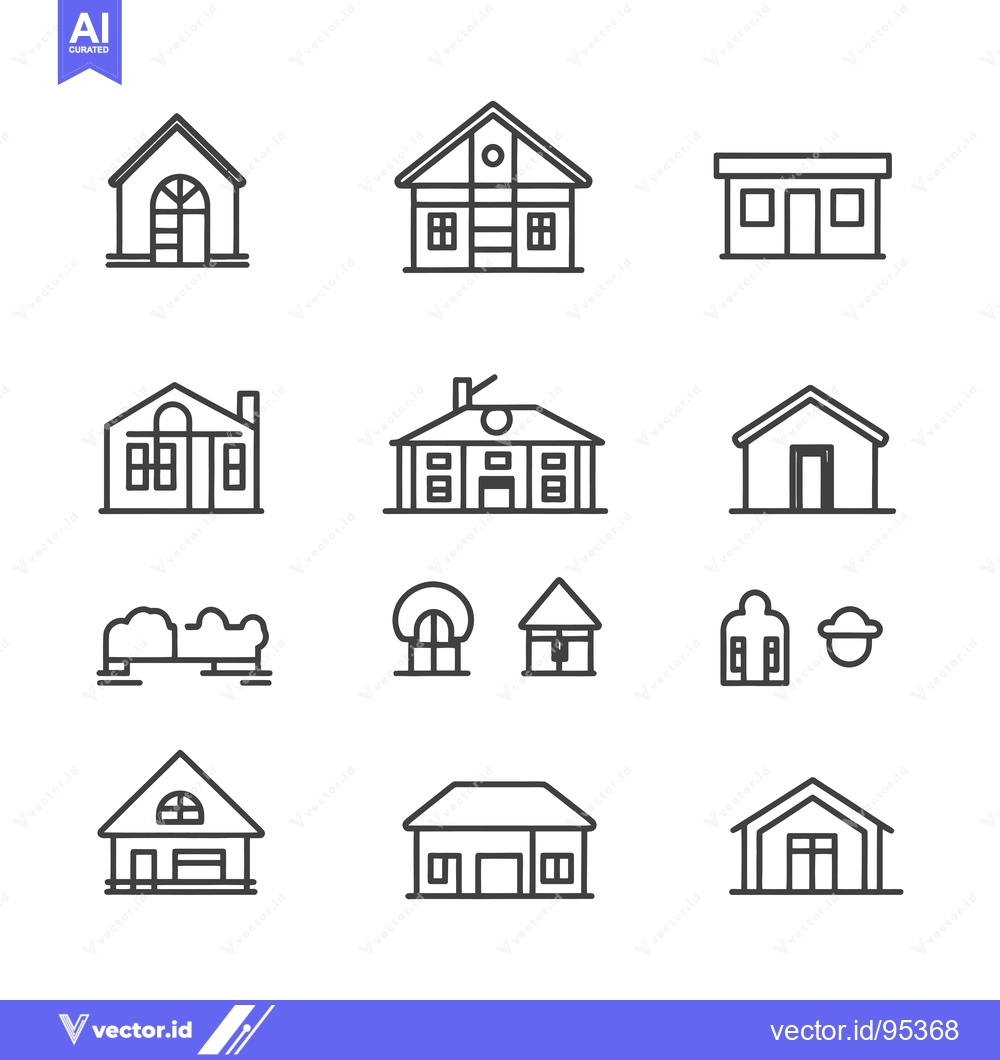 Premium Vector dari Set of Line Art House and Building Icons