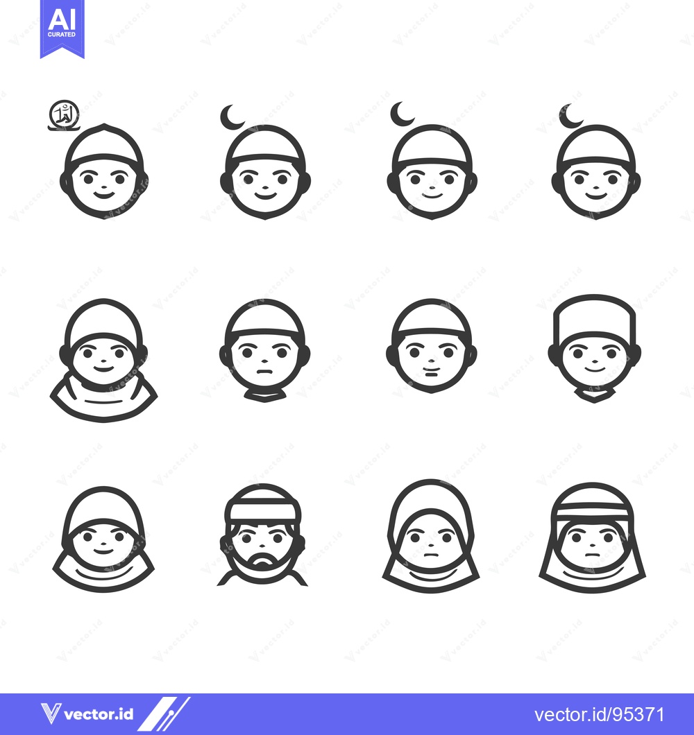 Premium Vector dari Set of Line Art Icons Depicting Muslim People in Various Headscarves a