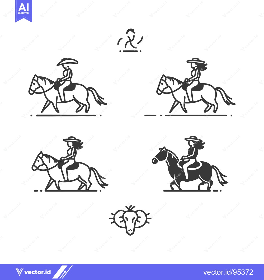 Premium Vector dari Set of Line Art Illustrations Depicting Women Riding Horses