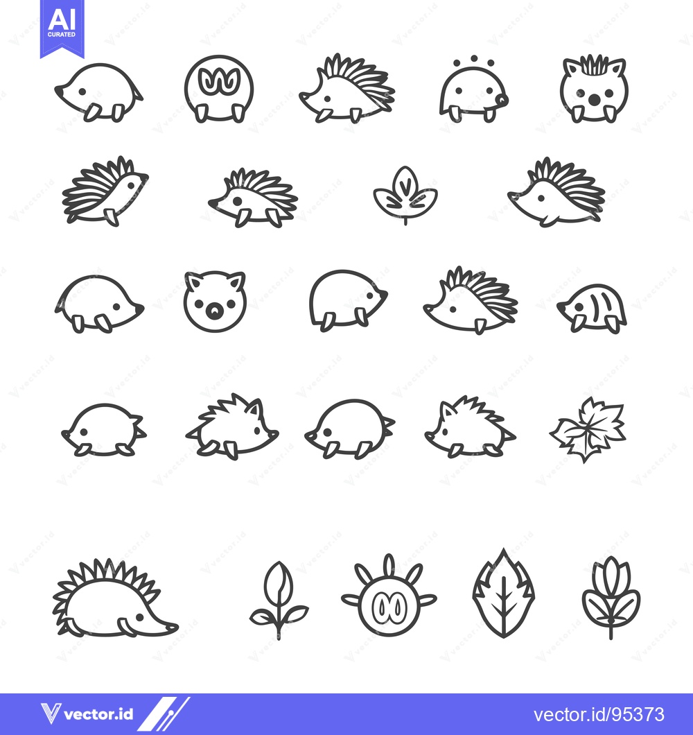 Premium Vector dari Set of Line Art Illustrations of Hedgehogs and Leaves