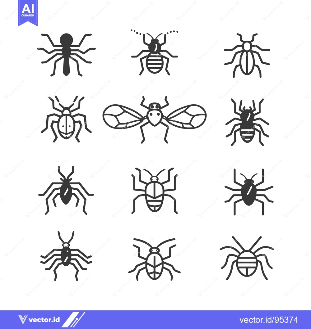 Premium Vector dari Set of Line Art Insect Icons