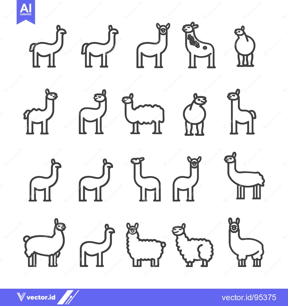 Premium Vector dari Set of Line Art Llama Icons in Various Poses