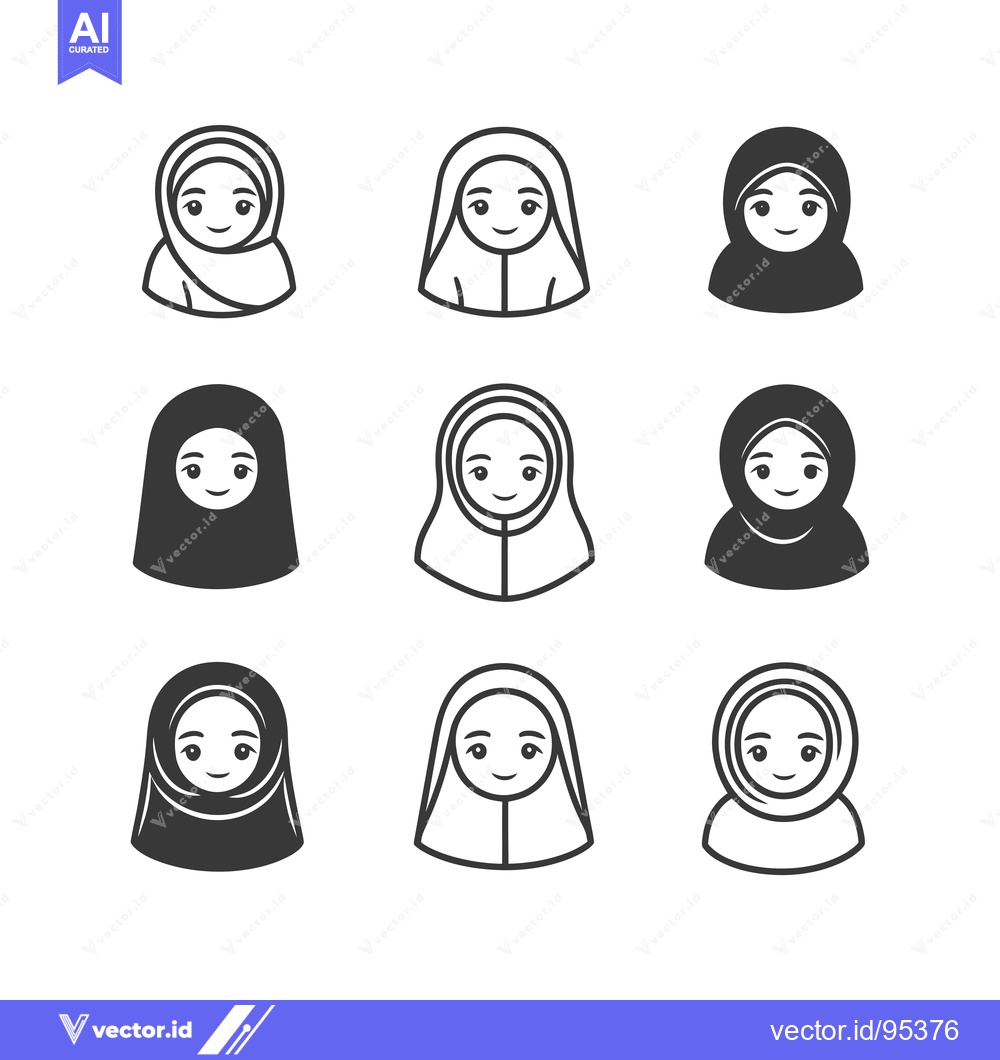 Premium Vector of Set of Line Art Muslim Women Wearing Hijabs with Different Styles