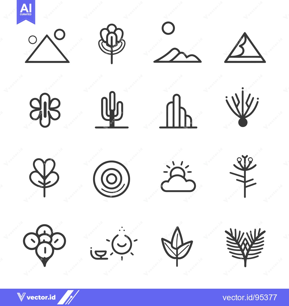 Premium Vector dari Set of Line Art Nature Icons