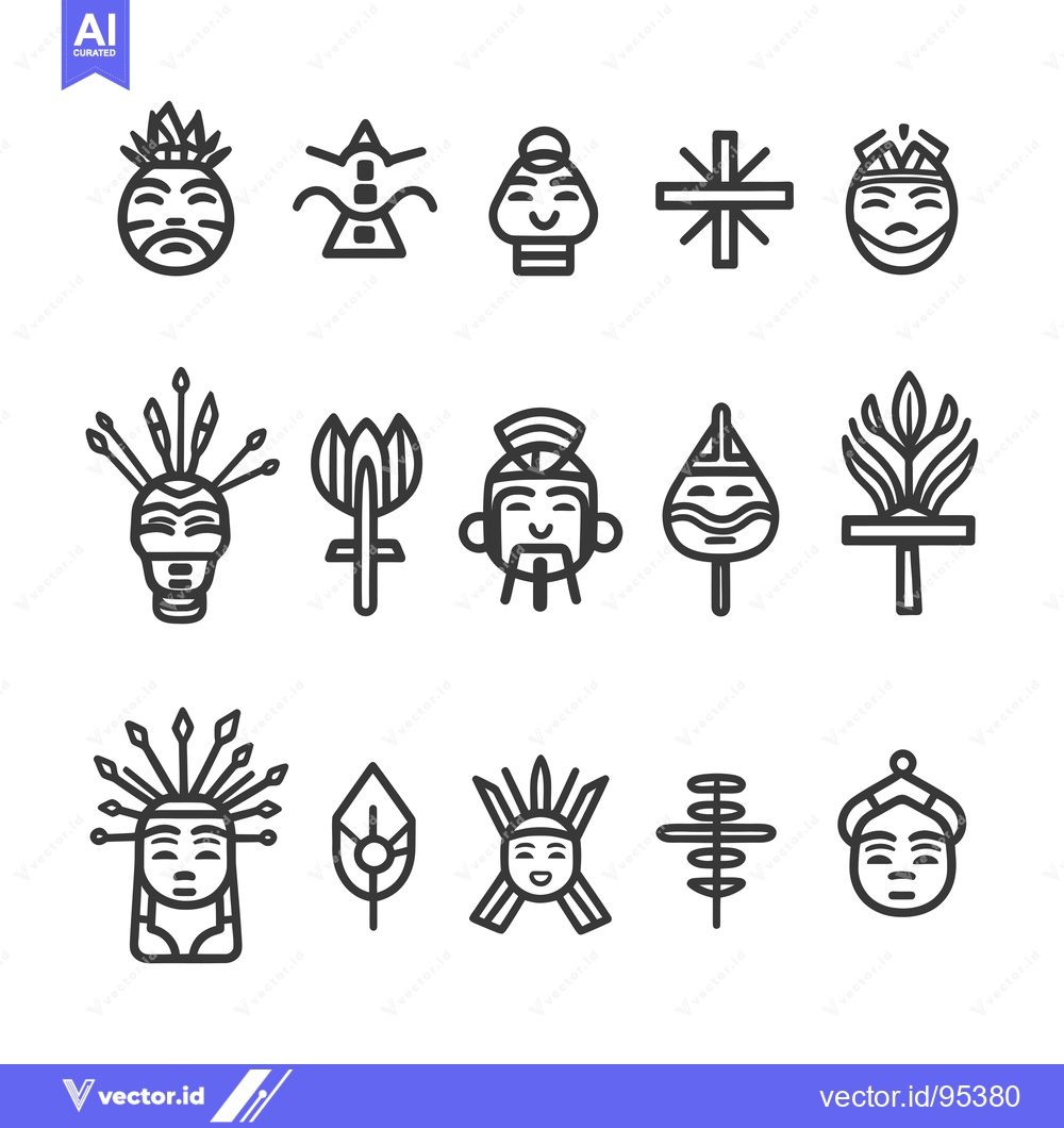 Premium Vector dari Set of Line Art Tribal Masks and Symbols