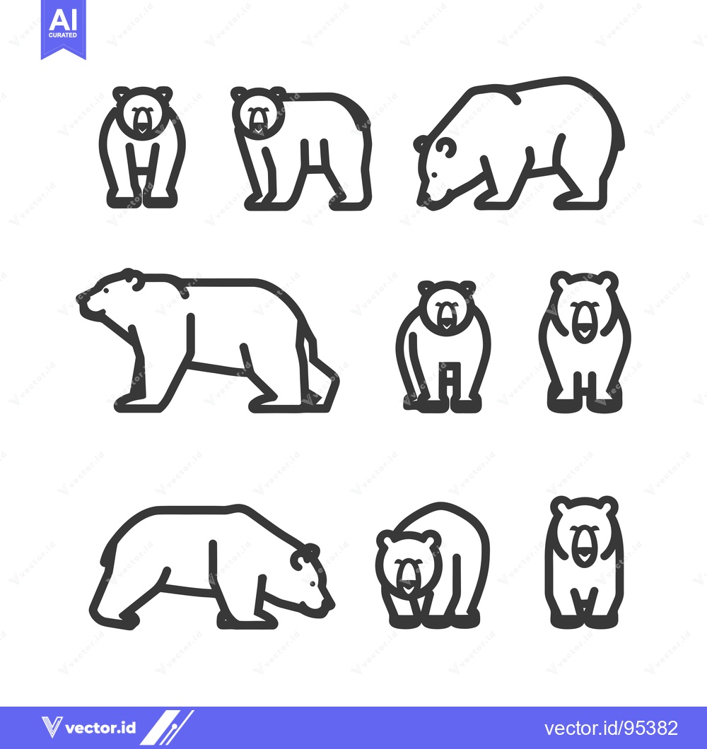 Premium Vector dari Set of Line Bear Icons in Different Poses