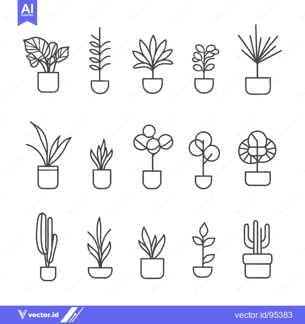 Premium Vector dari Set of Line Drawings of Potted Plants