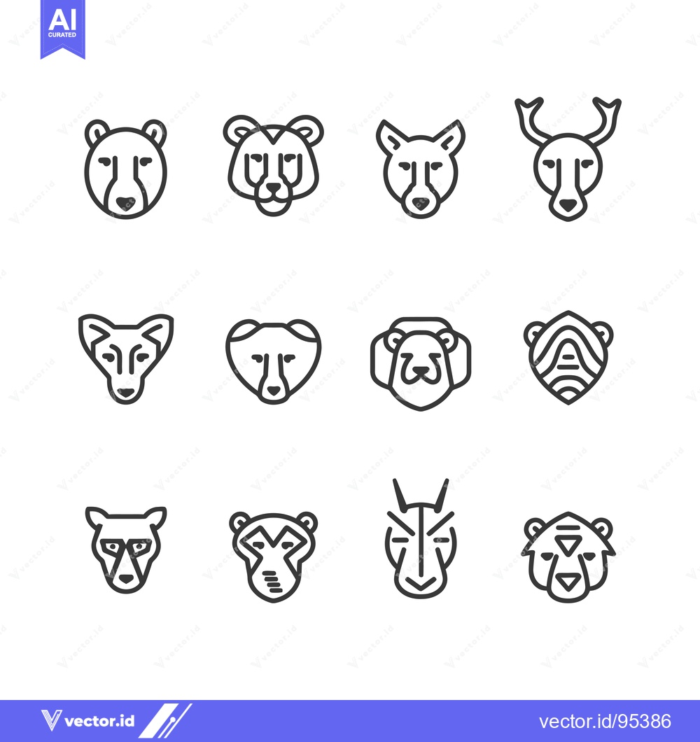 Premium Vector of Set of line icons depicting animal faces