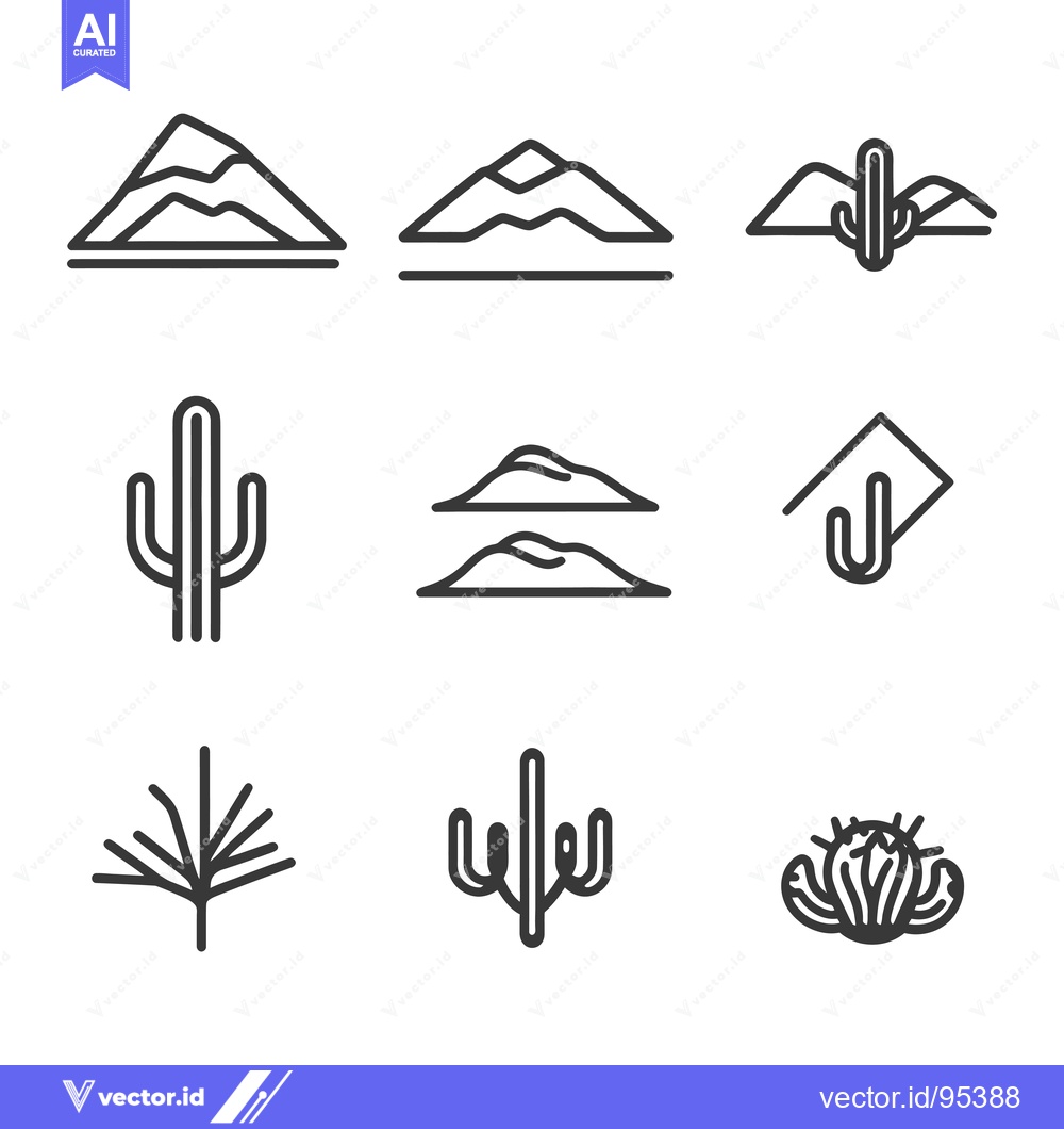 Premium Vector of Set of Line Icons Depicting Cacti and Desert Landscapes