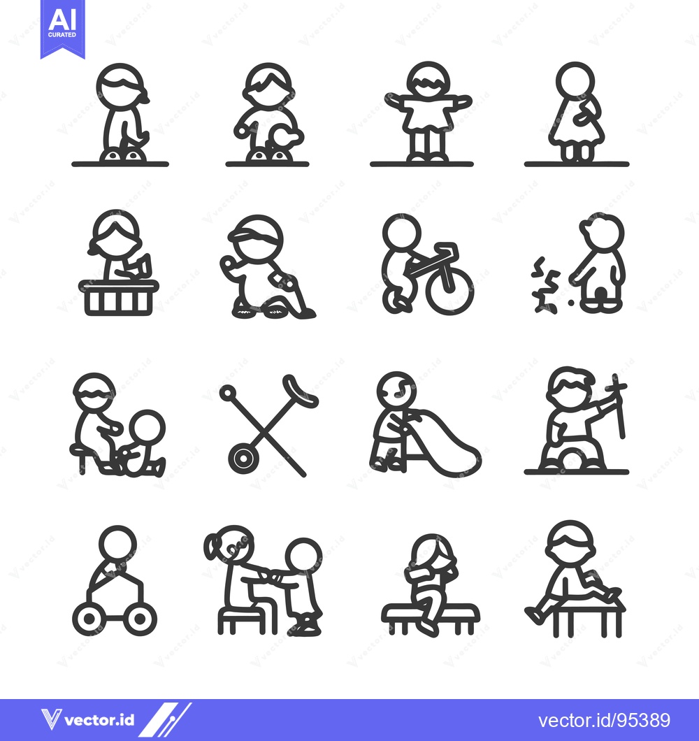 Premium Vector dari Set of Line Icons Depicting Children Engaging in Various Activities