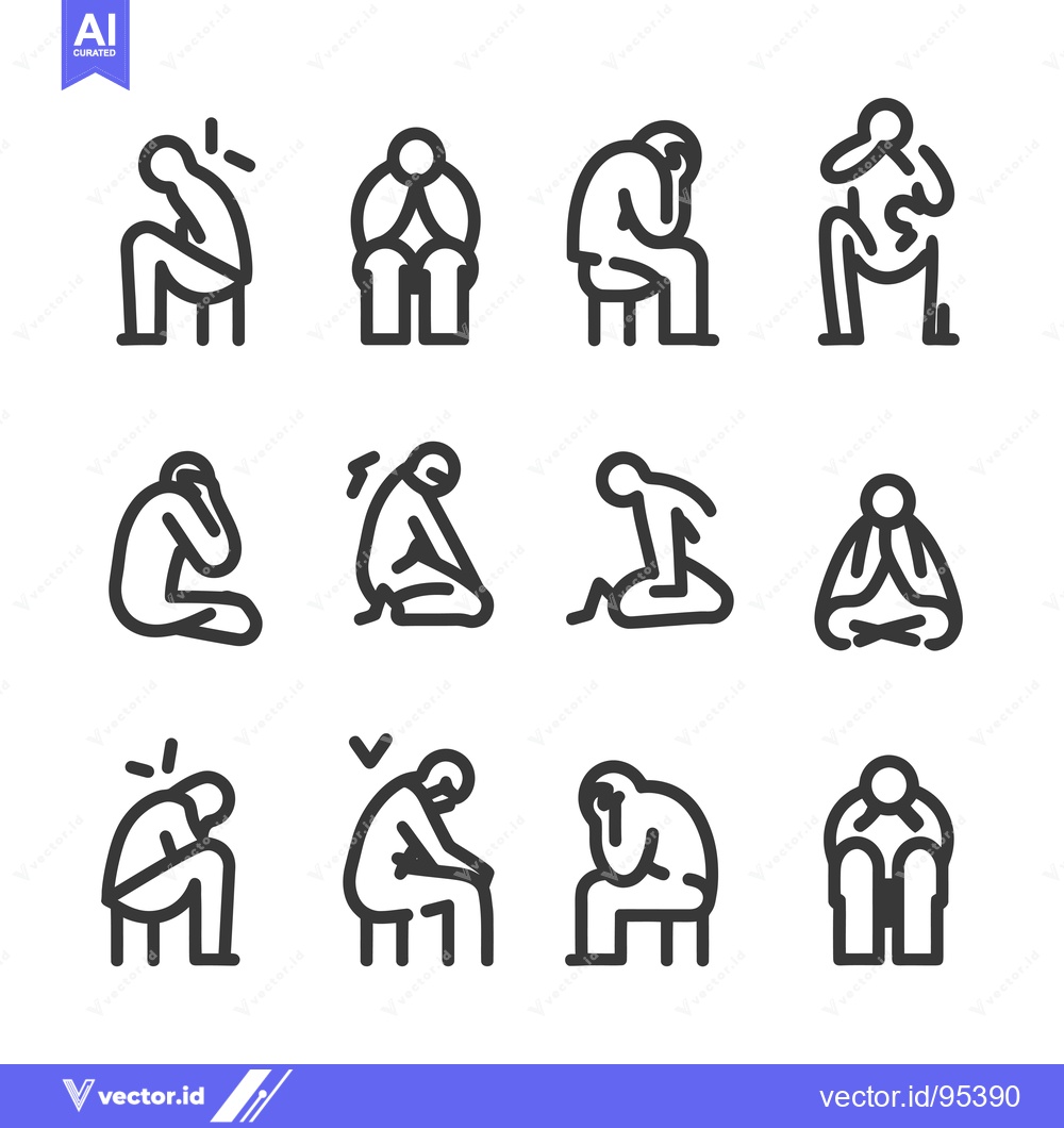 Premium Vector of Set of Line Icons Depicting Different Depressed Poses