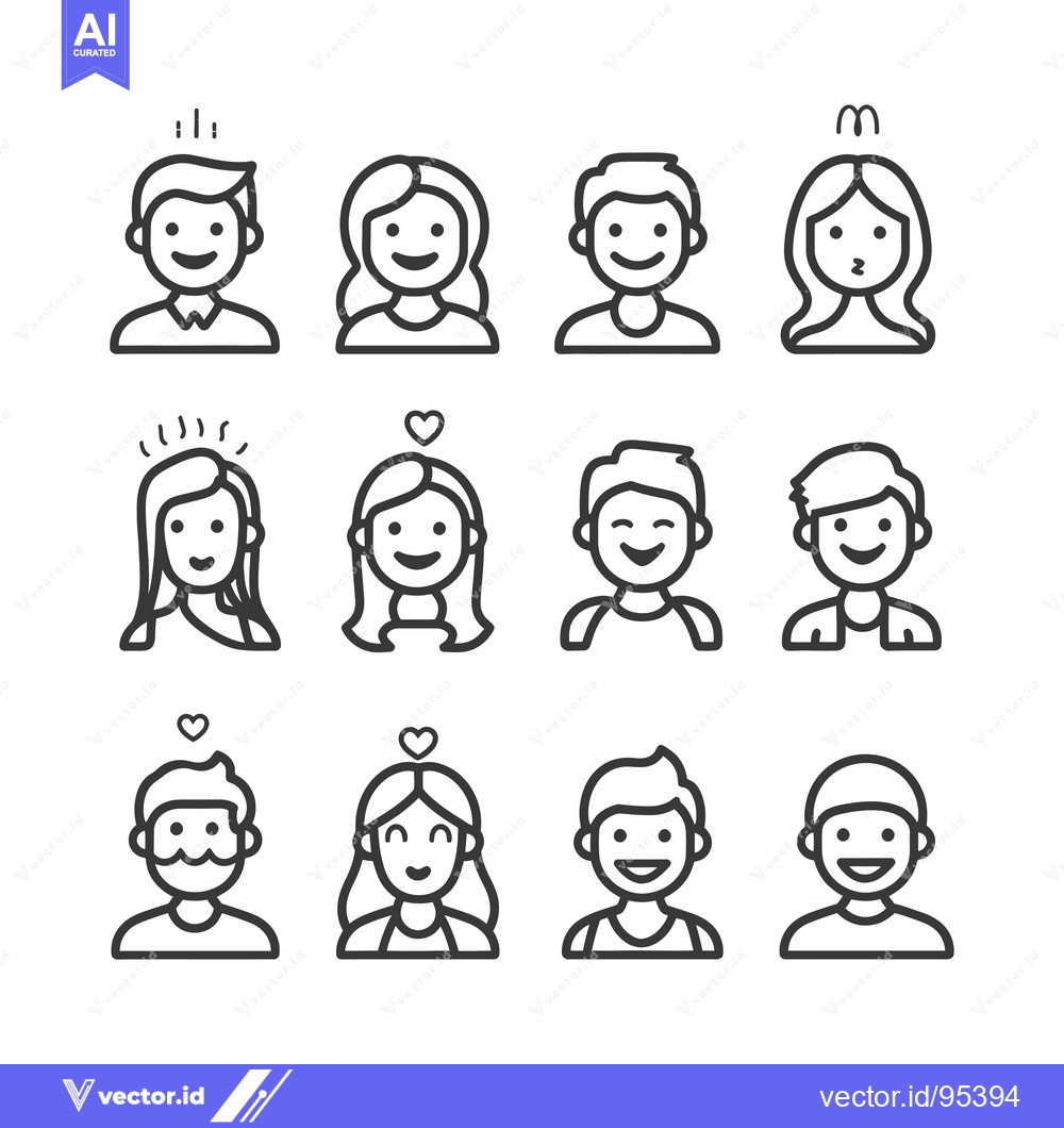 Premium Vector dari Set of Line Icons Depicting Diverse People with Different Expressions