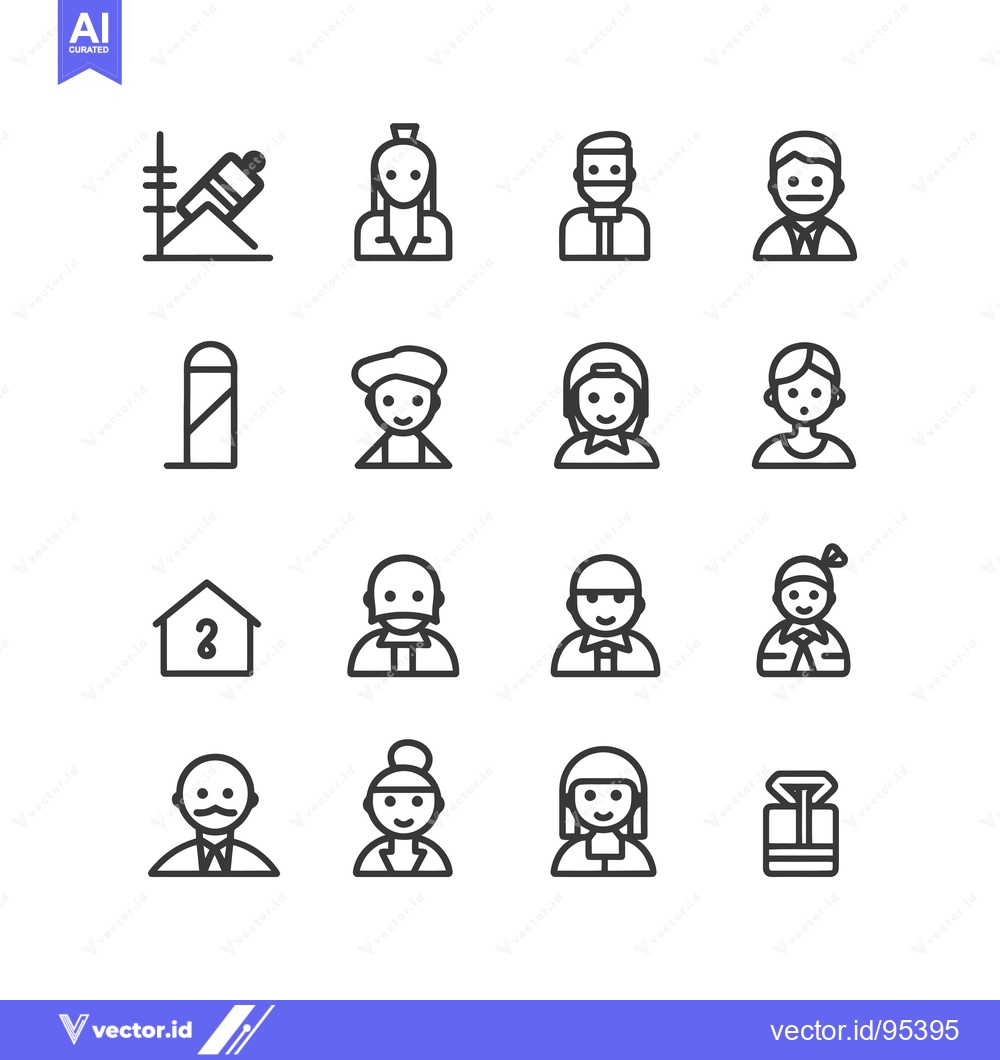 Premium Vector of Set of Line Icons Depicting Diverse People with Different Hairstyles a