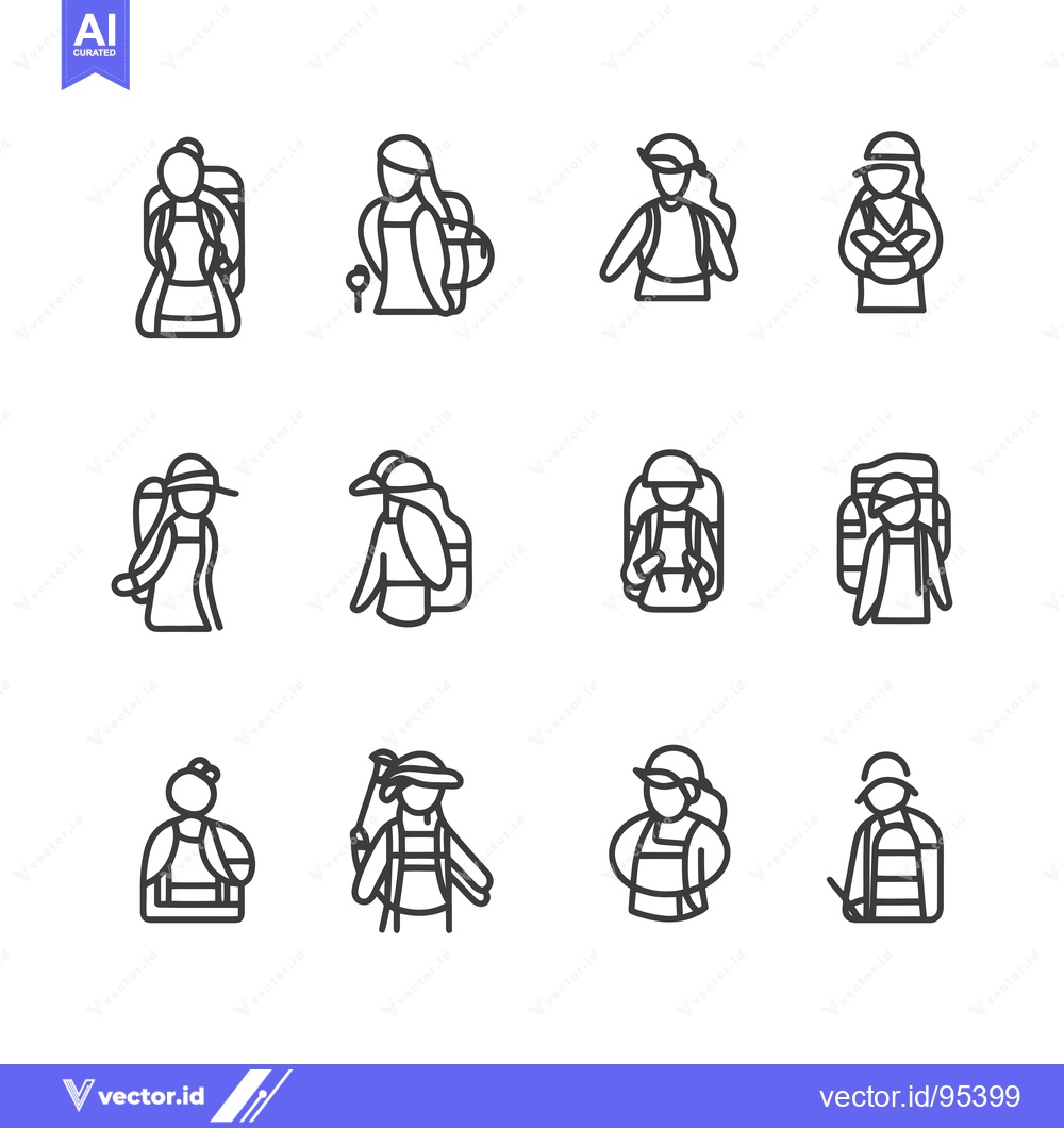 Premium Vector dari Set of Line Icons Depicting Hikers with Backpacks
