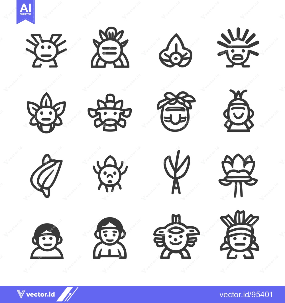 Premium Vector of Set of Line Icons Depicting Indigenous Peoples and Their Culture
