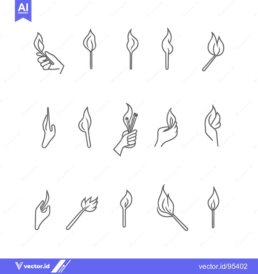 Premium Vector dari Set of Line Icons Depicting Lit Matches Held by Hands