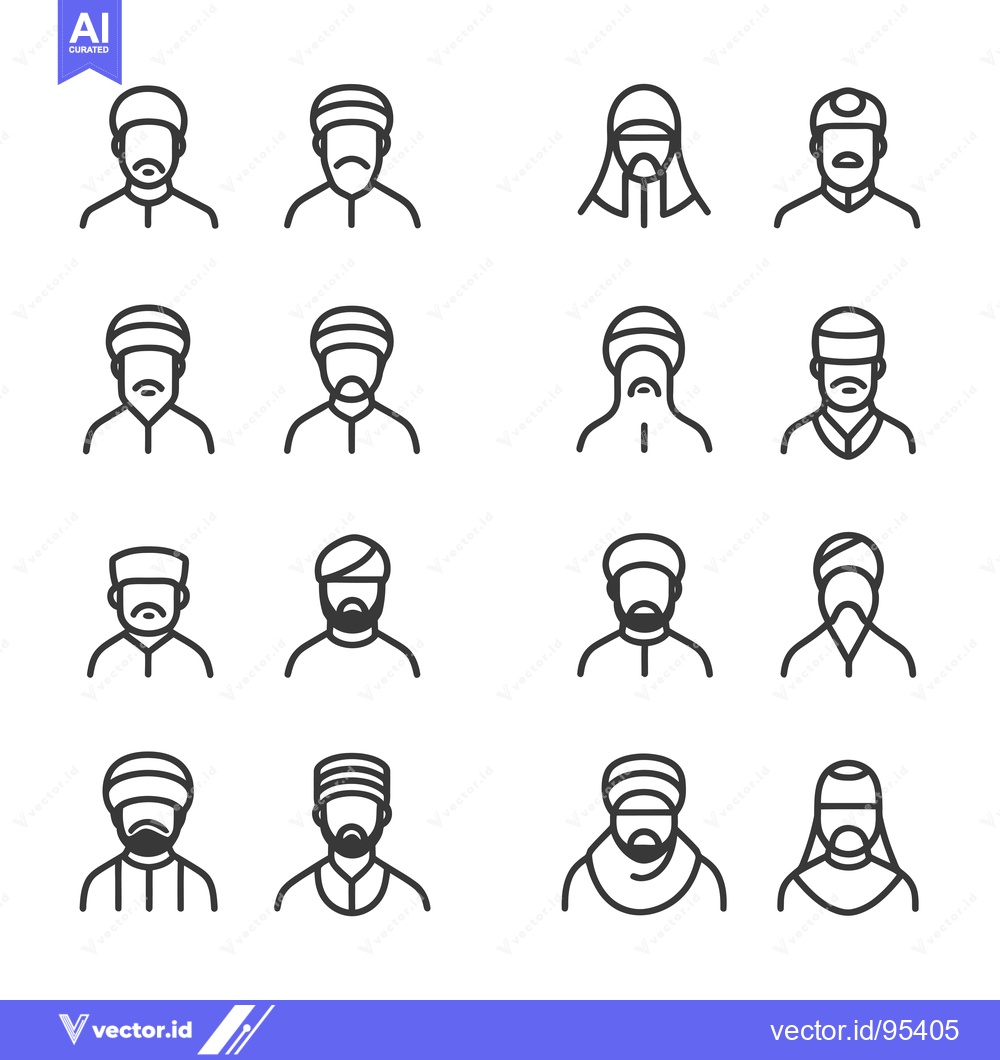 Premium Vector of Set of Line Icons Depicting Muslim Men in Various Headwear