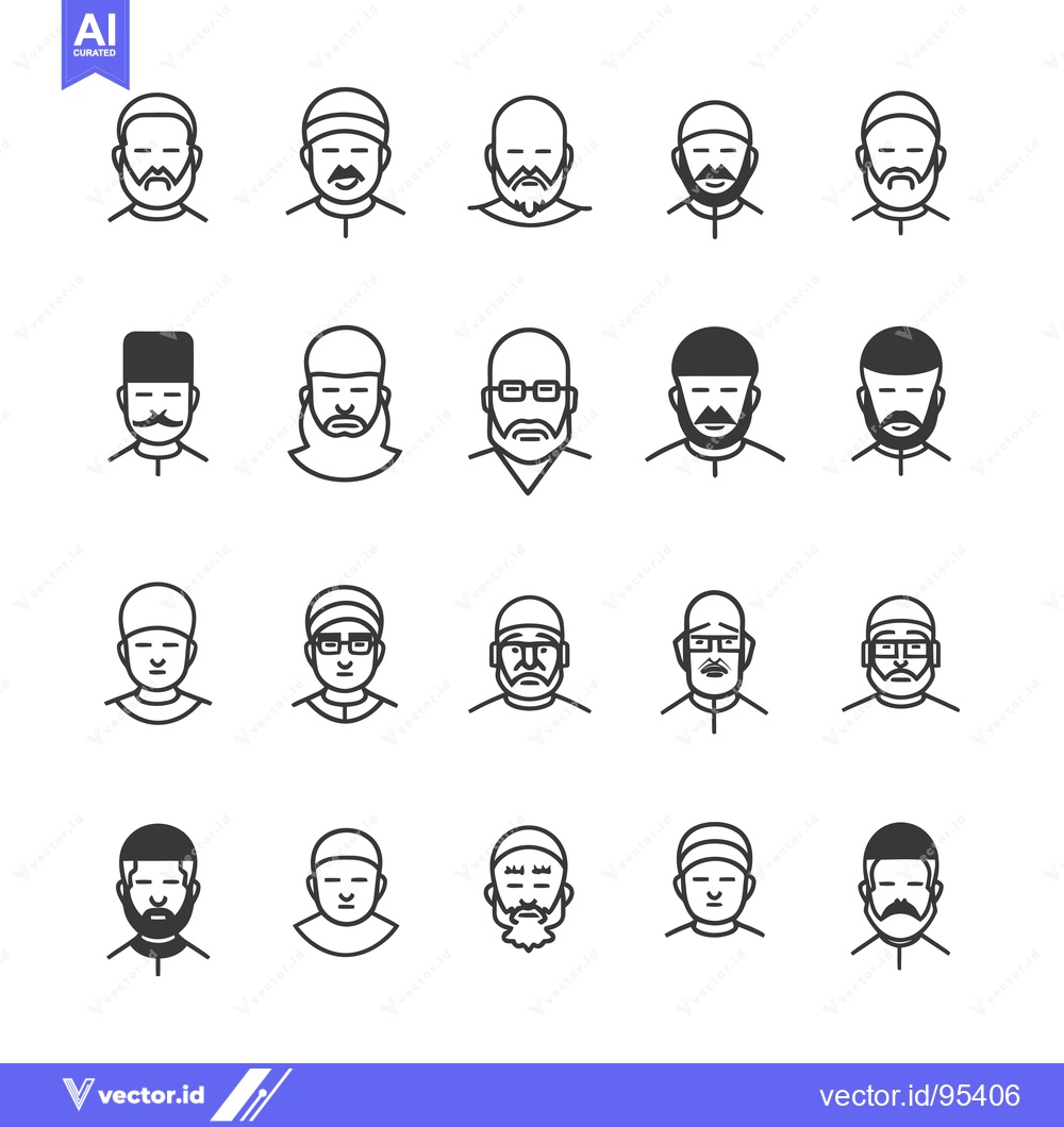 Premium Vector dari Set of Line Icons Depicting Muslim Men with Various Facial Features an