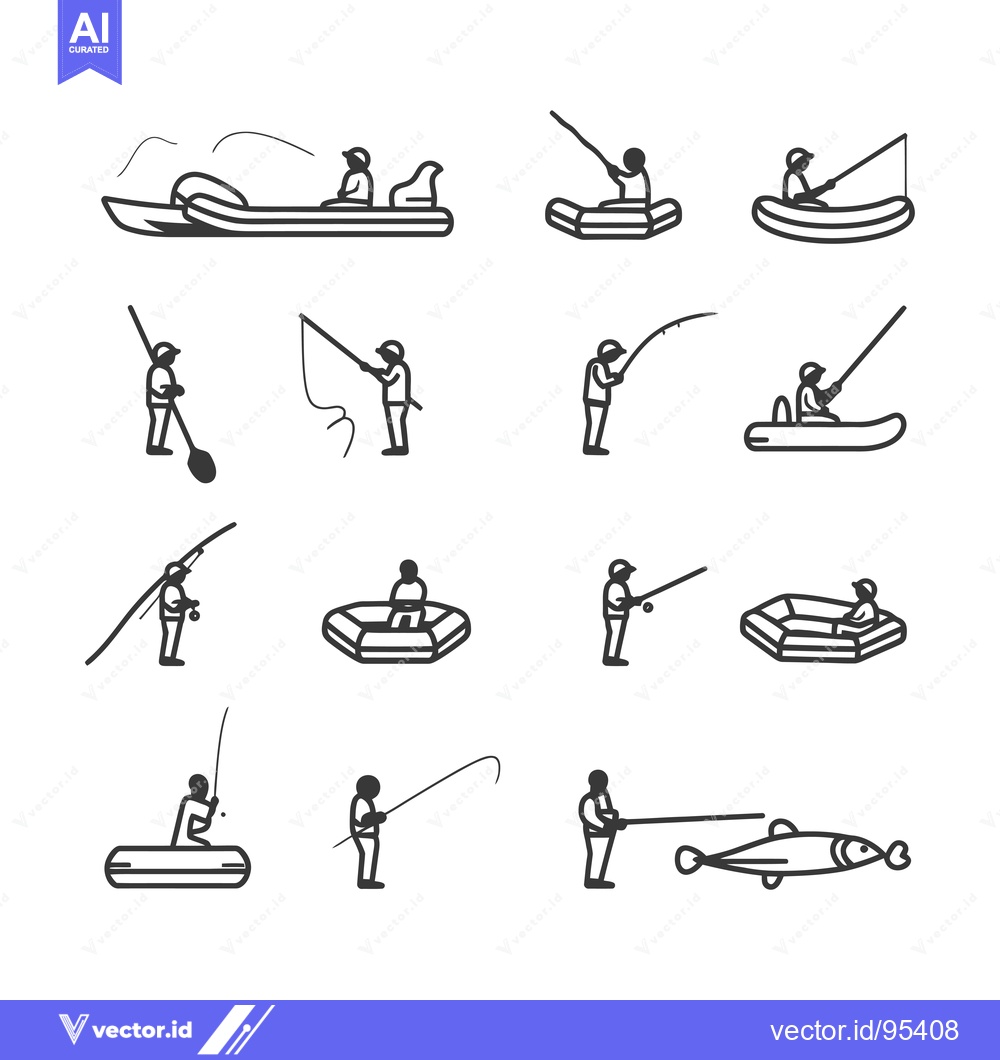 Premium Vector of Set of Line Icons Depicting People Fishing in Various Ways
