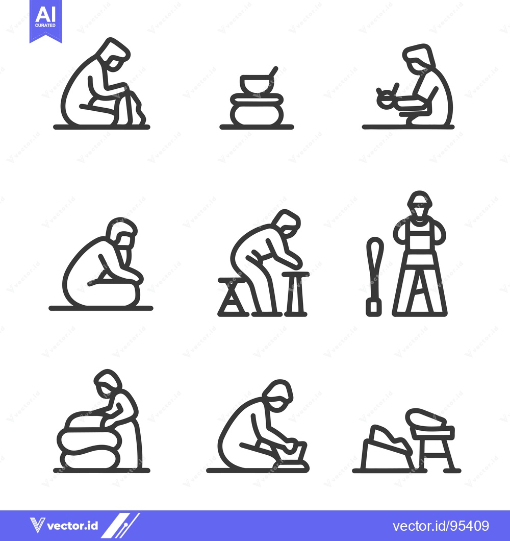 Premium Vector dari Set of Line Icons Depicting People in Various Stages of Pottery Making