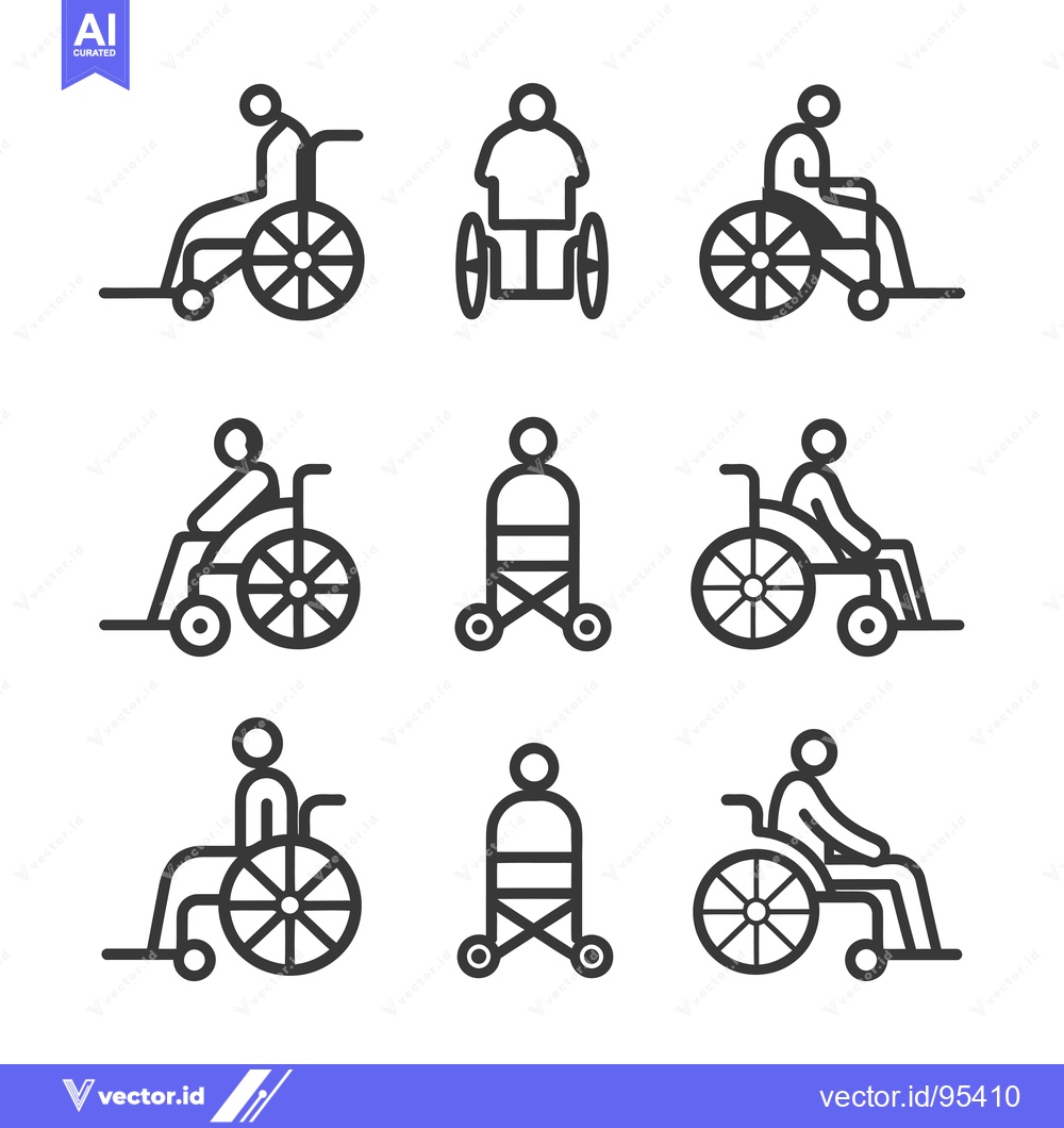 Premium Vector dari Set of Line Icons Depicting People in Wheelchairs and with Walkers