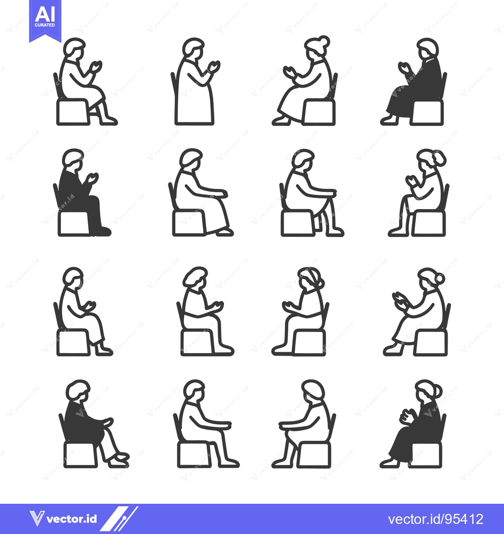 Premium Vector dari Set of Line Icons Depicting People Sitting on Chairs
