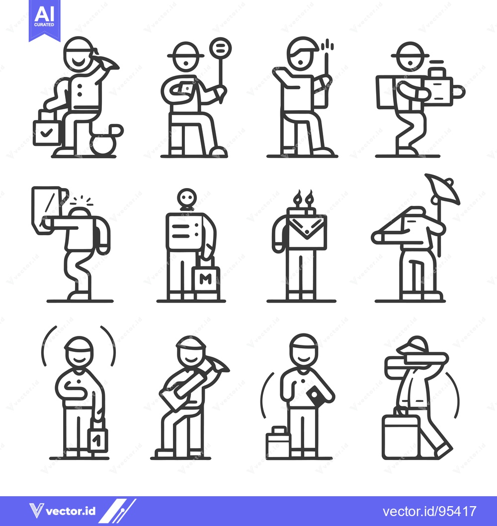 Premium Vector of Set of line icons depicting various activities of postal workers
