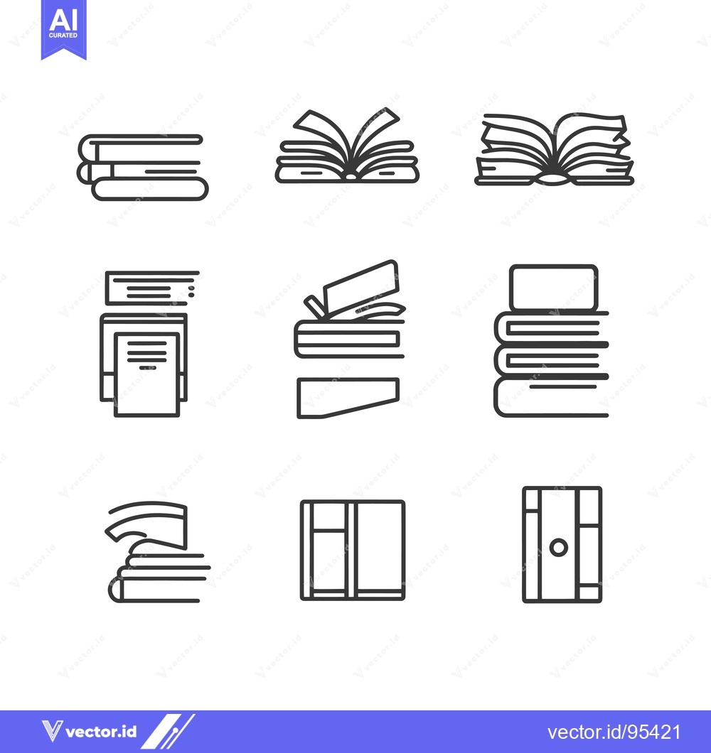 Premium Vector dari Set of Line Icons Depicting Various Book and Document Arrangements