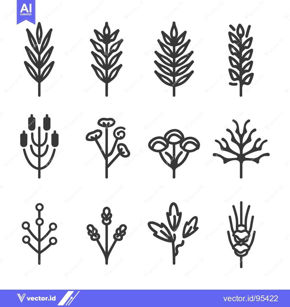 Premium Vector dari Set of Line Icons Depicting Various Botanical Elements