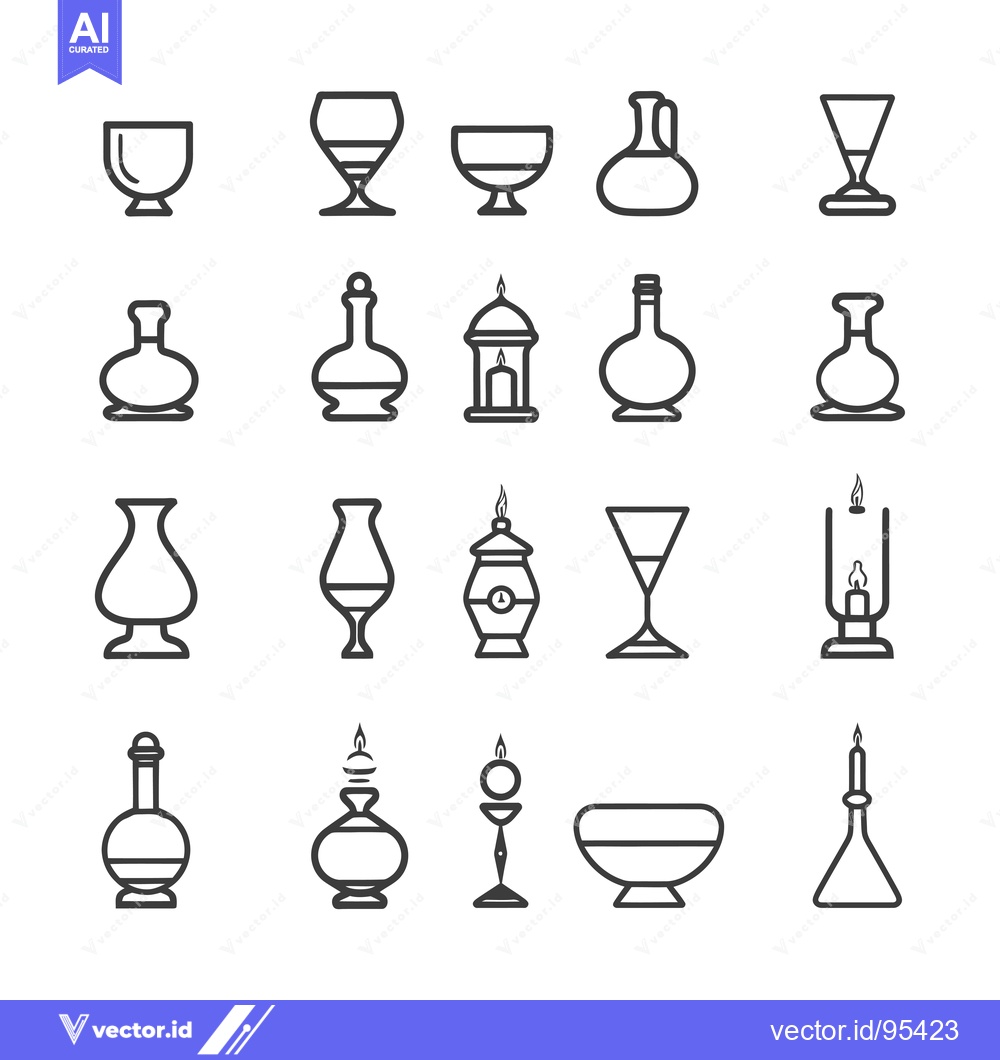 Premium Vector of Set of Line Icons Depicting Various Glassware and Candleholders