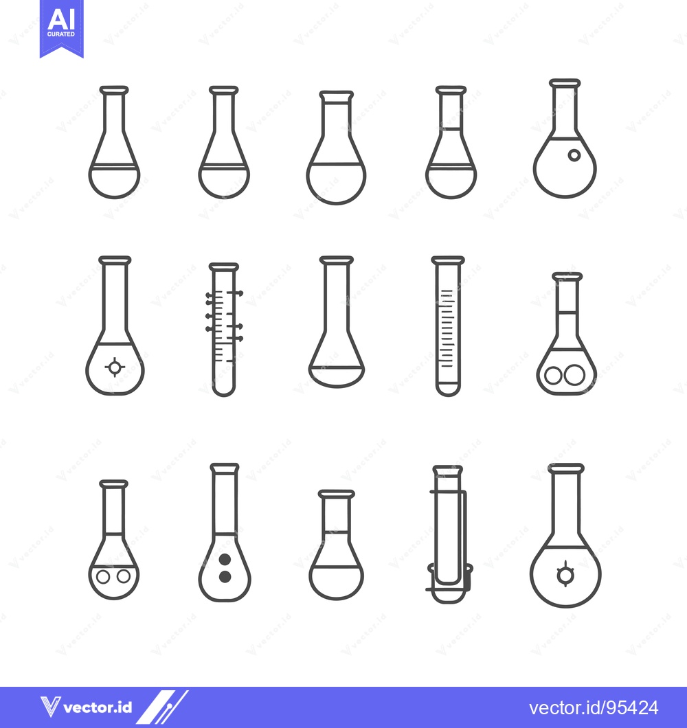 Premium Vector dari Set of Line Icons Depicting Various Laboratory Flasks and Tubes