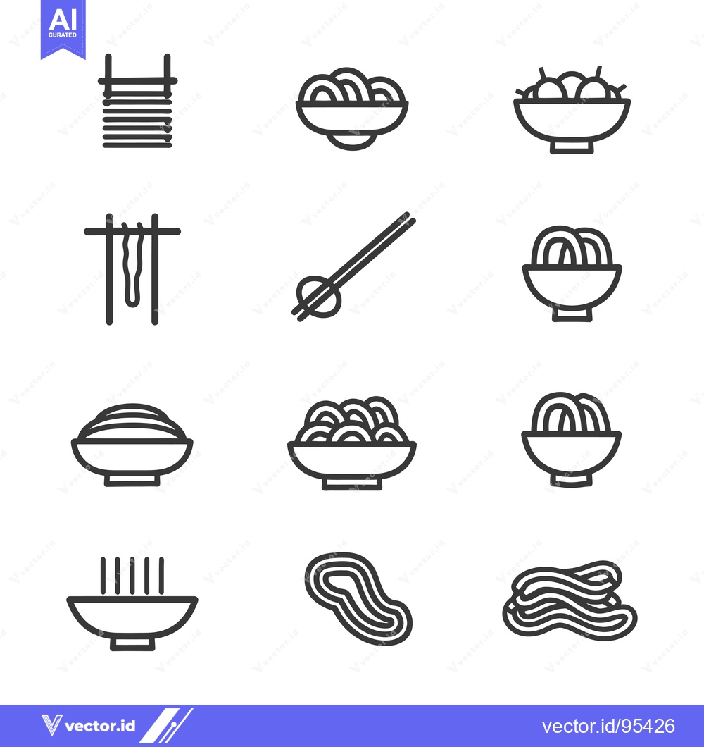Premium Vector of Set of Line Icons Depicting Various Noodle Dishes