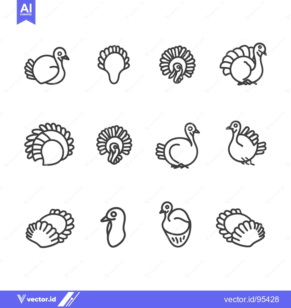 Premium Vector of Set of Line Icons Depicting Various Representations of Turkeys