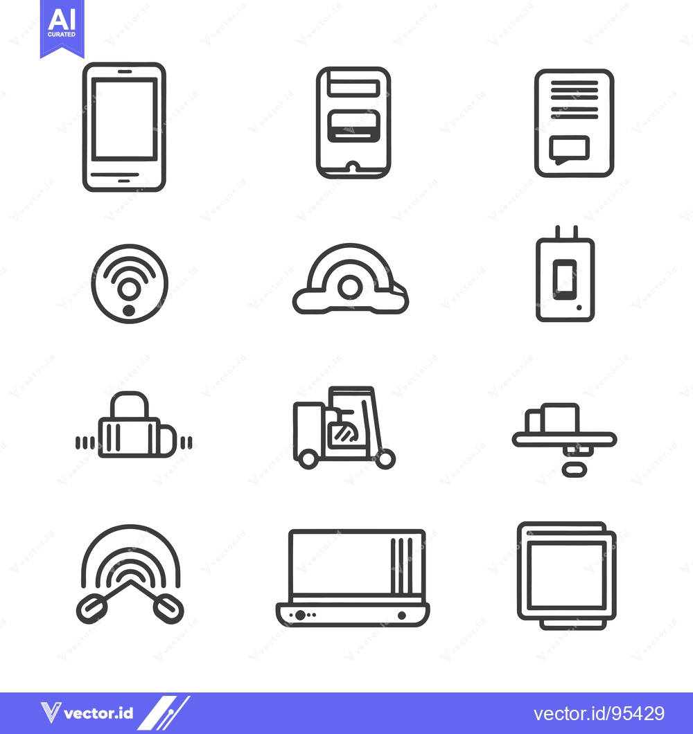 Premium Vector of Set of Line Icons Depicting Various Technology Items