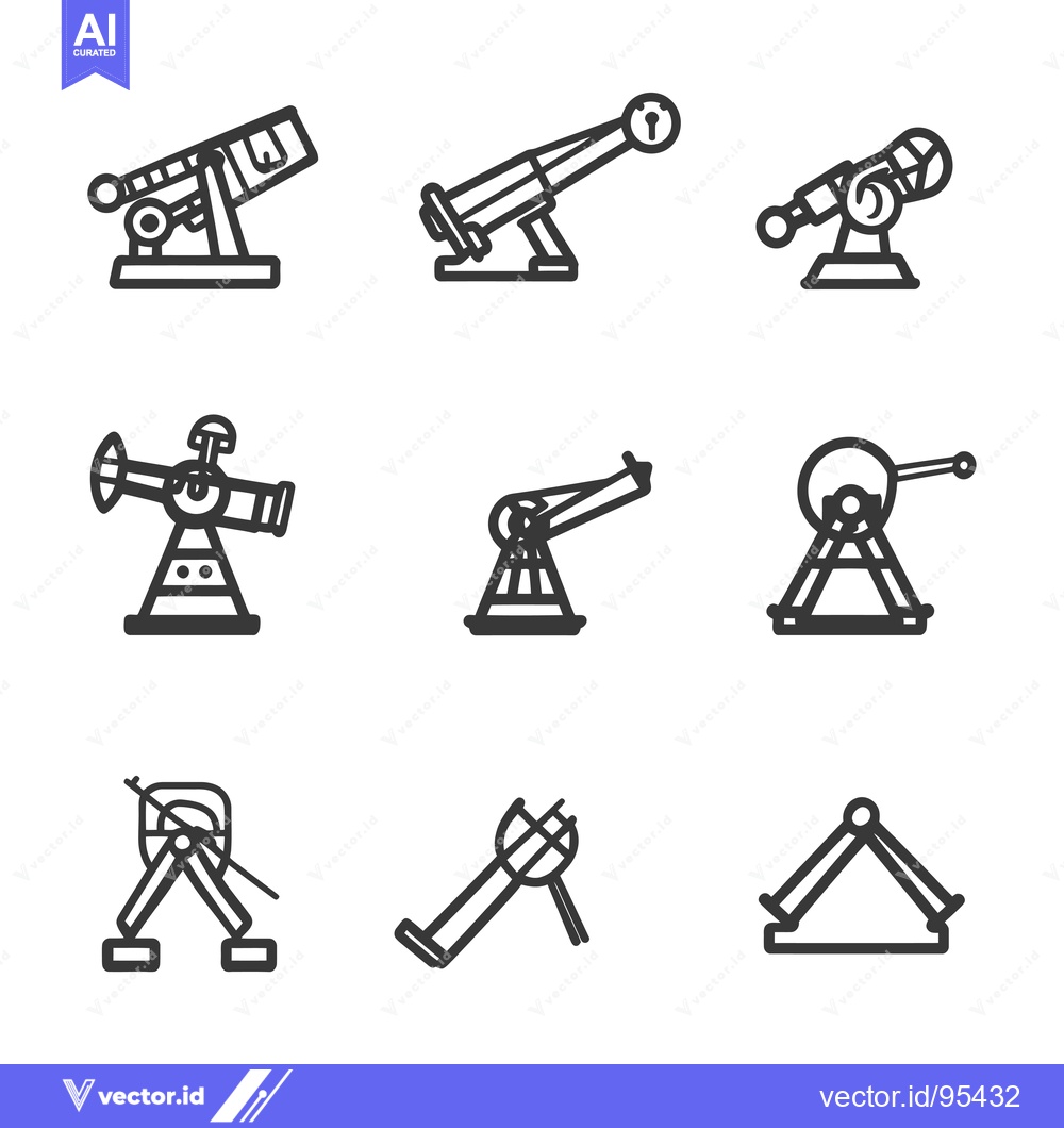 Premium Vector of Set of line icons depicting various types of cannons