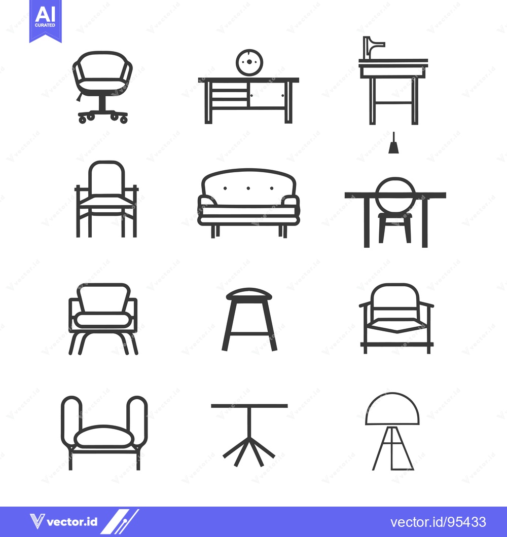 Premium Vector dari Set of Line Icons Depicting Various Types of Chairs and Tables