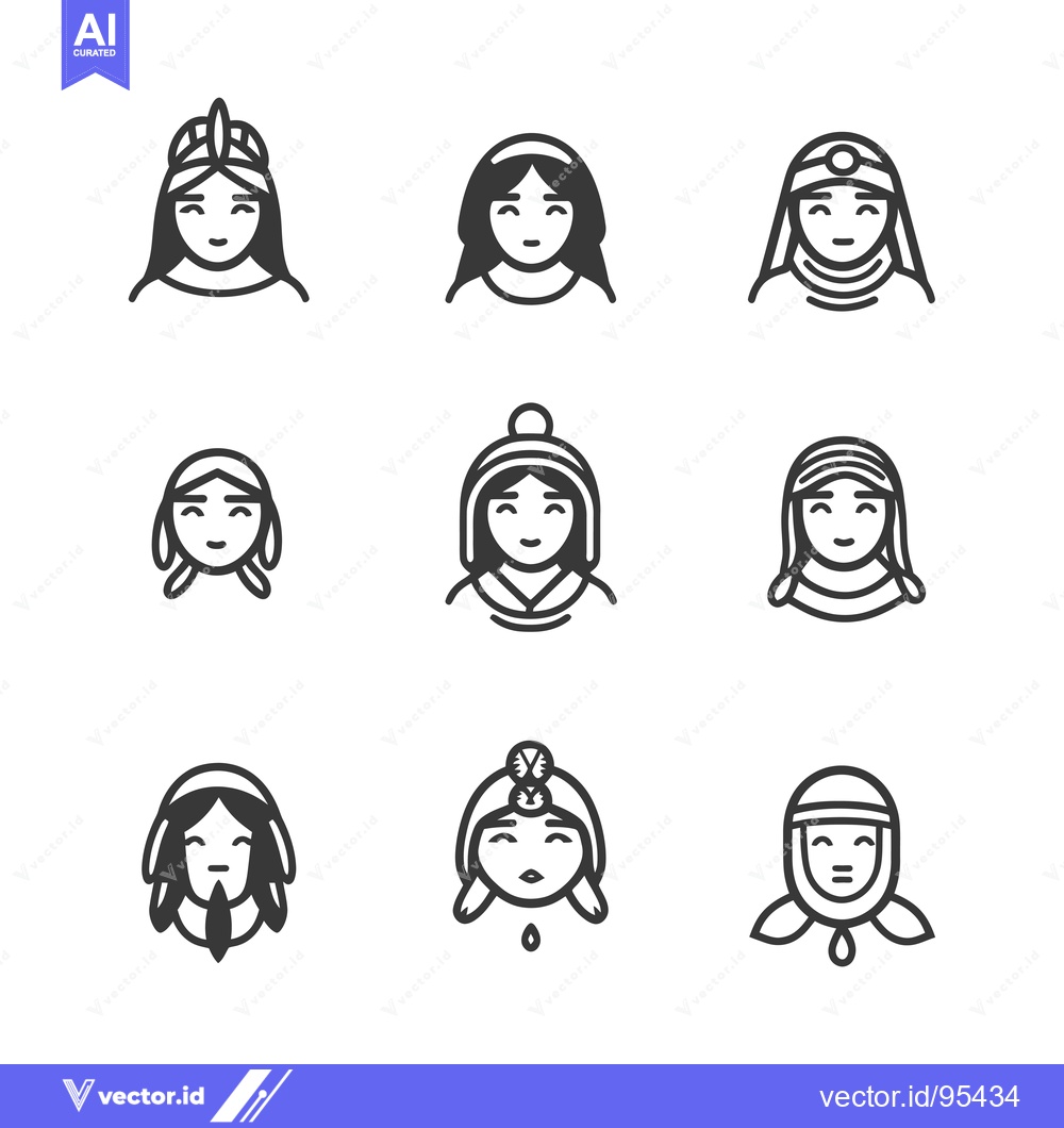 Premium Vector of Set of Line Icons Depicting Women in Traditional Headwear