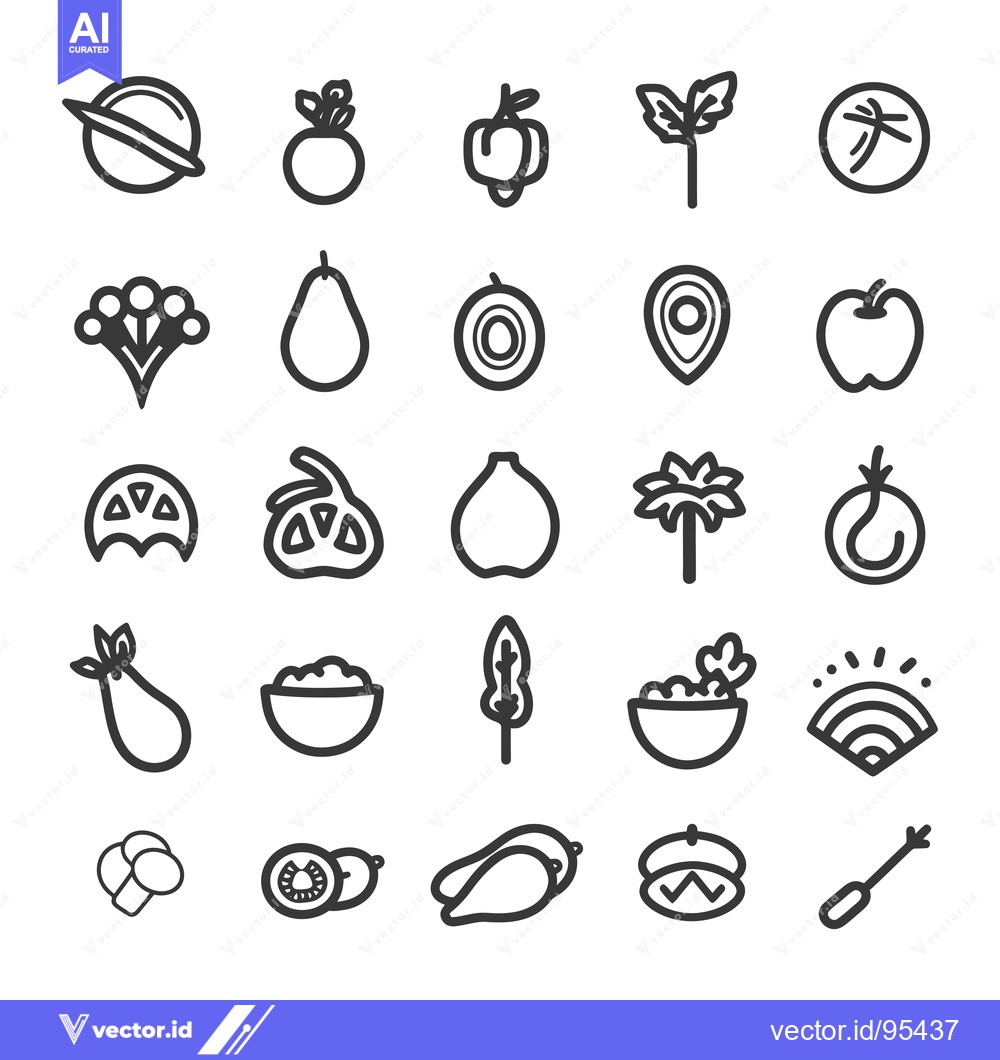 Premium Vector dari Set of Line Icons Featuring Various Fruits, Vegetables, and Plants