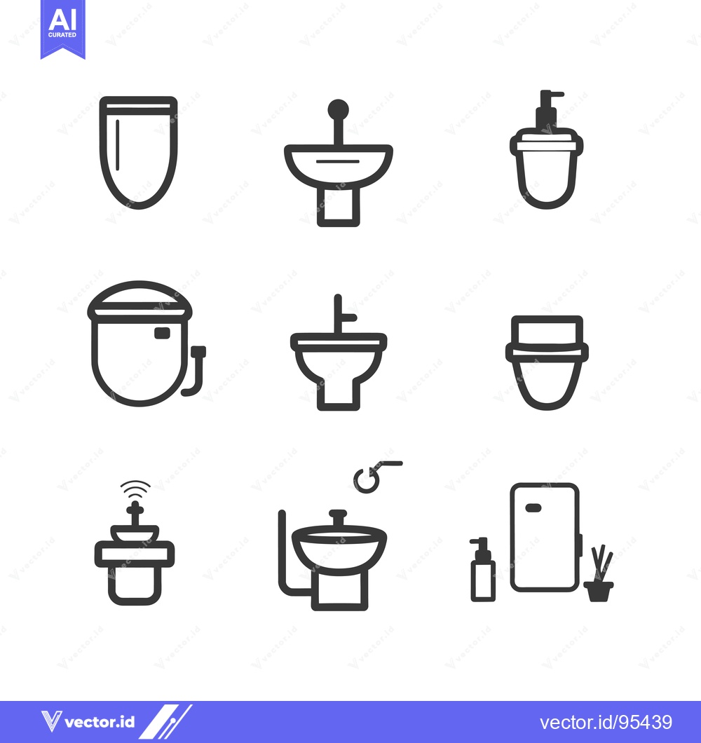 Premium Vector of Set of Bathroom Icons Minimalist Line Art Style.
