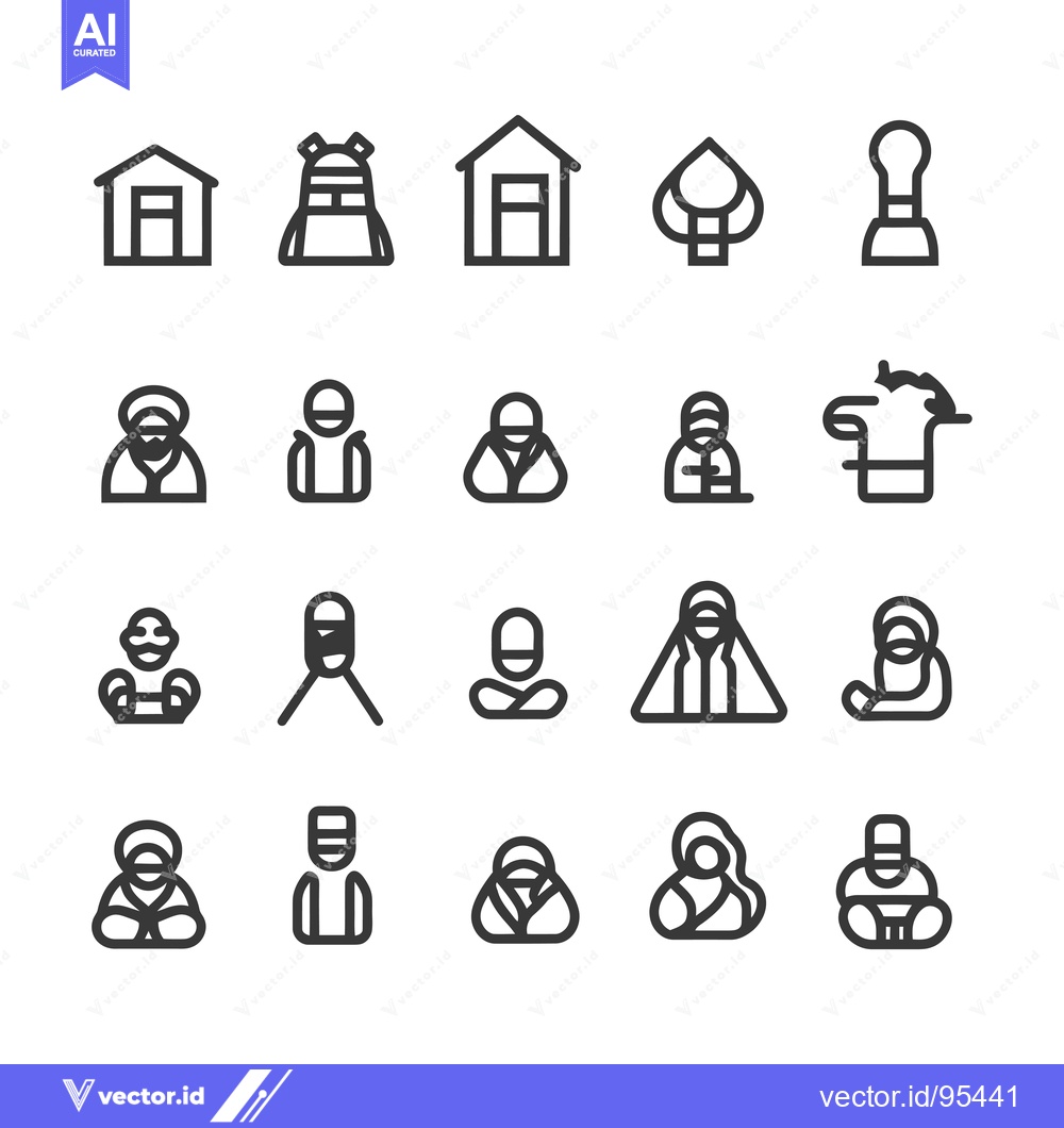 Premium Vector dari Set of Line Icons for Buildings, Objects, and People