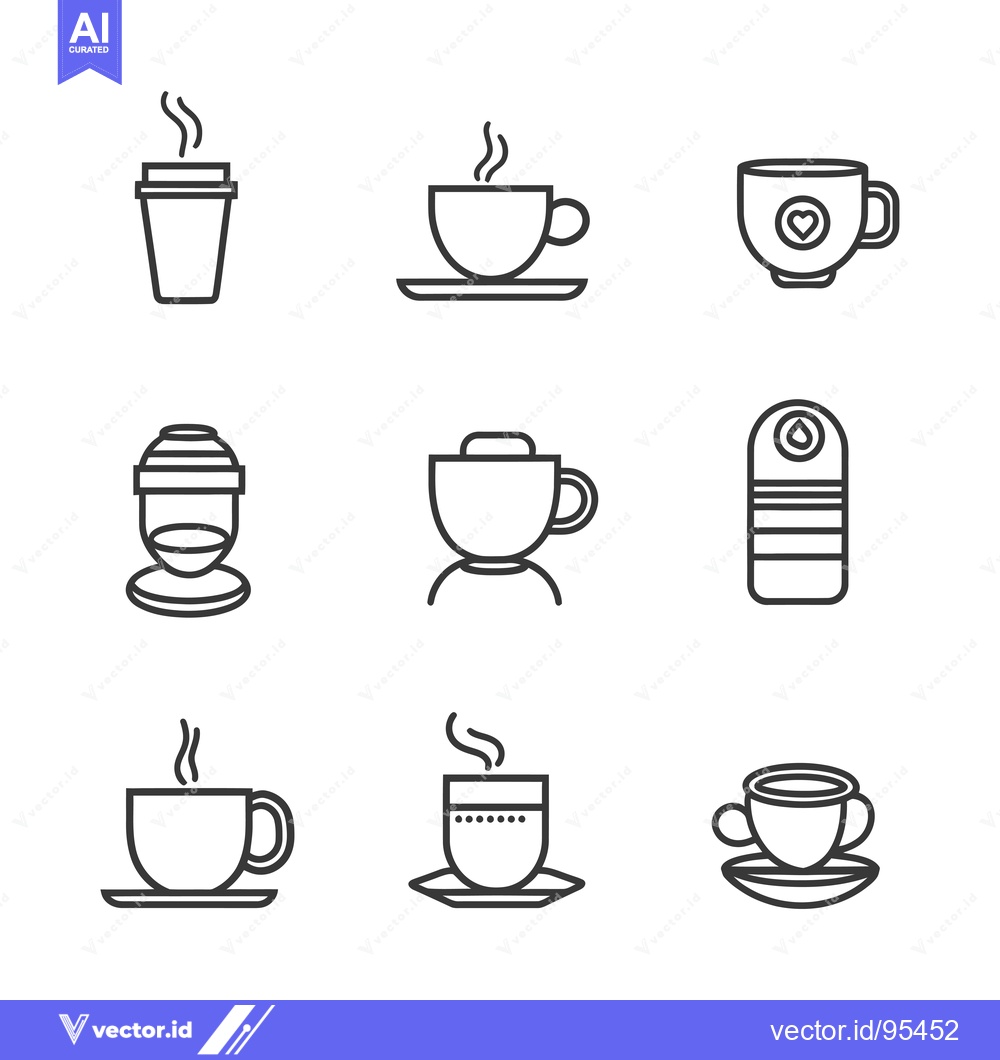 Premium Vector dari Set of Line Icons for Different Coffee and Tea Cups